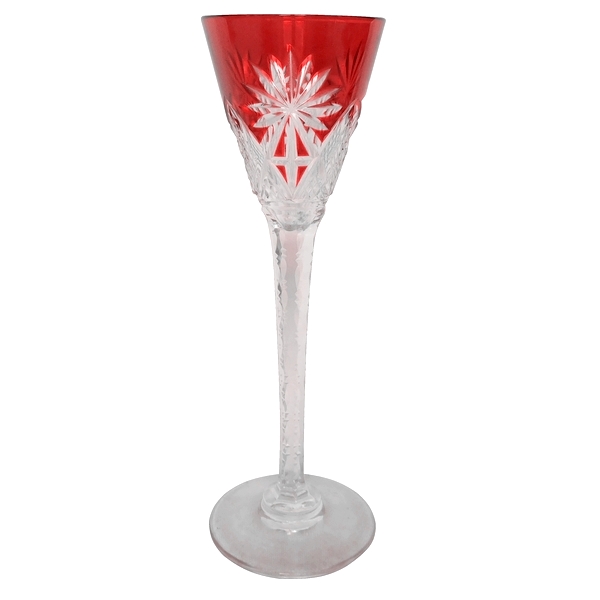 St Louis crystal liquor glass, Nelly pattern, red overlay crystal