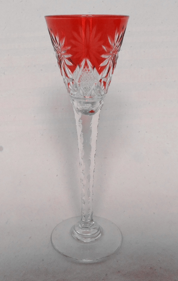 St Louis crystal liquor glass, Nelly pattern, red overlay crystal