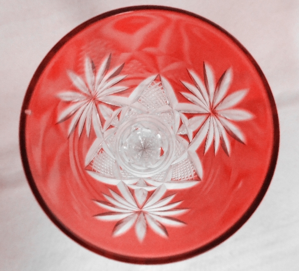 St Louis crystal liquor glass, Nelly pattern, red overlay crystal