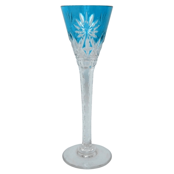 St Louis crystal liquor glass, Nelly pattern, turquoise overlay crystal