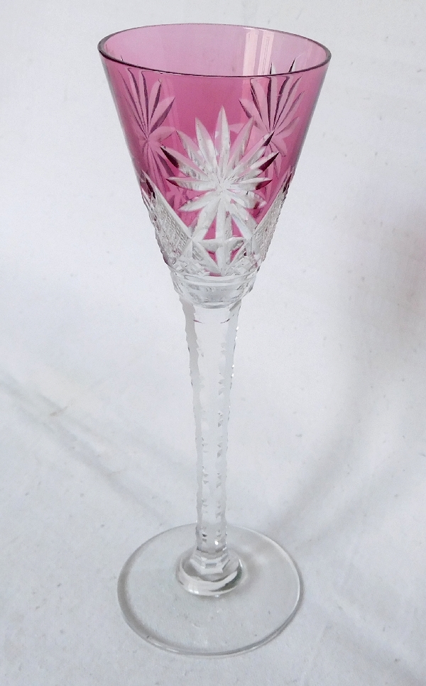 St Louis crystal liquor glass, Nelly pattern, purple overlay crystal