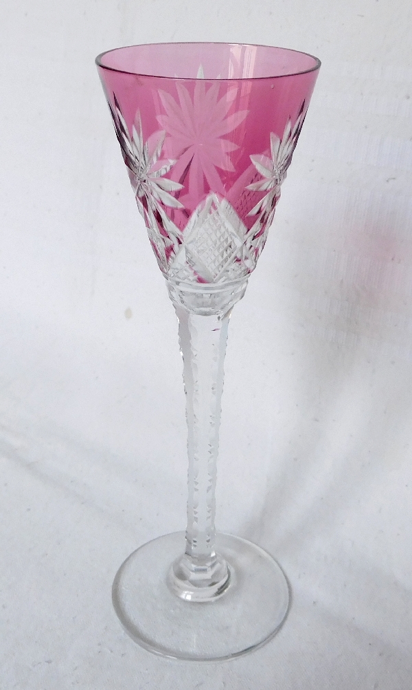 St Louis crystal liquor glass, Nelly pattern, purple overlay crystal