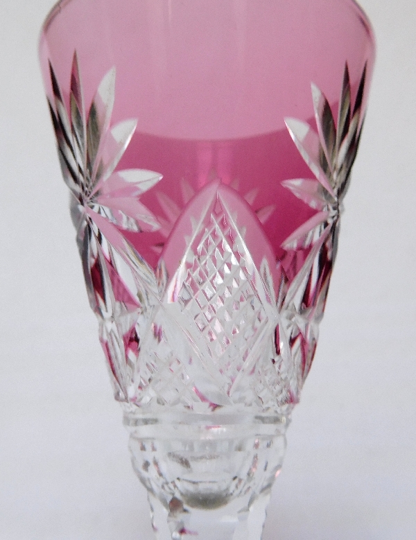 St Louis crystal liquor glass, Nelly pattern, purple overlay crystal