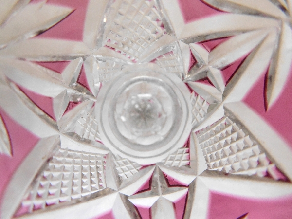 St Louis crystal liquor glass, Nelly pattern, purple overlay crystal