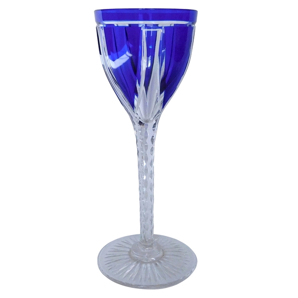 Verre à porto en cristal de St Louis d'époque Art Deco, cristal overlay bleu cobalt