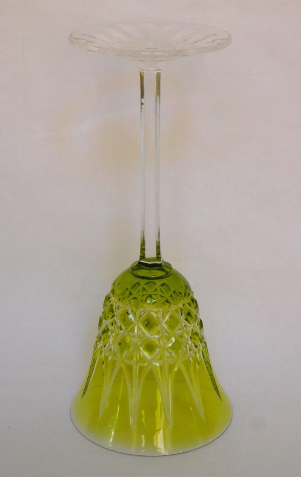 St Louis crystal hock glass, Tarn pattern, lime-green overlay crystal - 19.8cm