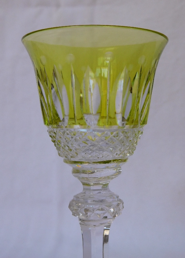 St Louis crystal liquor glass, Tommy pattern, light green overlay crystal - 13.4cm