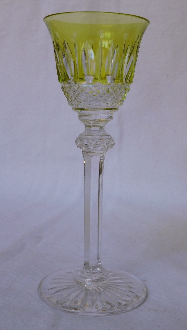 St Louis crystal liquor glass, Tommy pattern, light green overlay crystal - 13.4cm