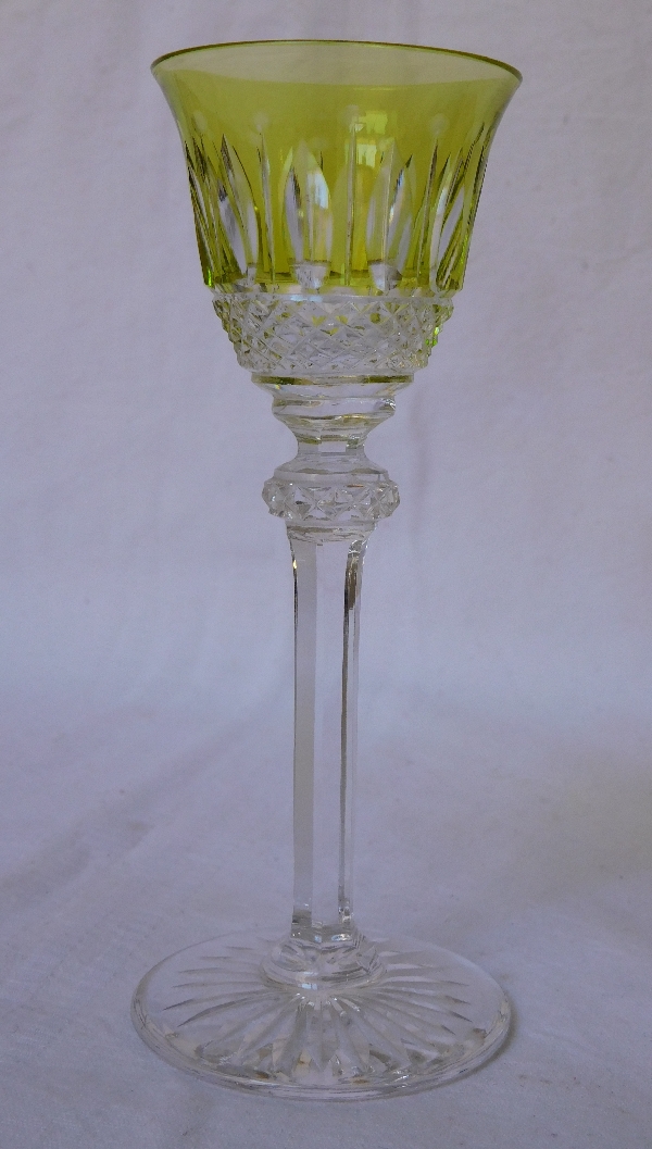 St Louis crystal liquor glass, Tommy pattern, light green overlay crystal - 13.4cm