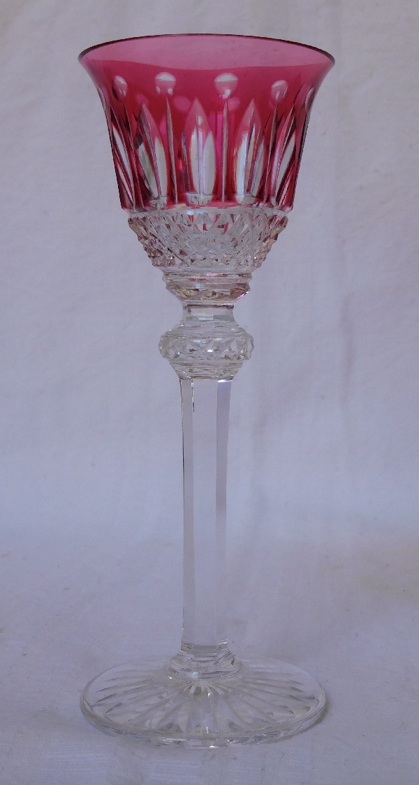 St Louis crystal liquor glass, Tommy pattern, pink overlay crystal - 13.4cm