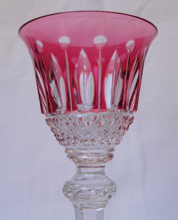 St Louis crystal liquor glass, Tommy pattern, pink overlay crystal - 13.4cm