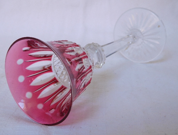 St Louis crystal liquor glass, Tommy pattern, pink overlay crystal - 13.4cm