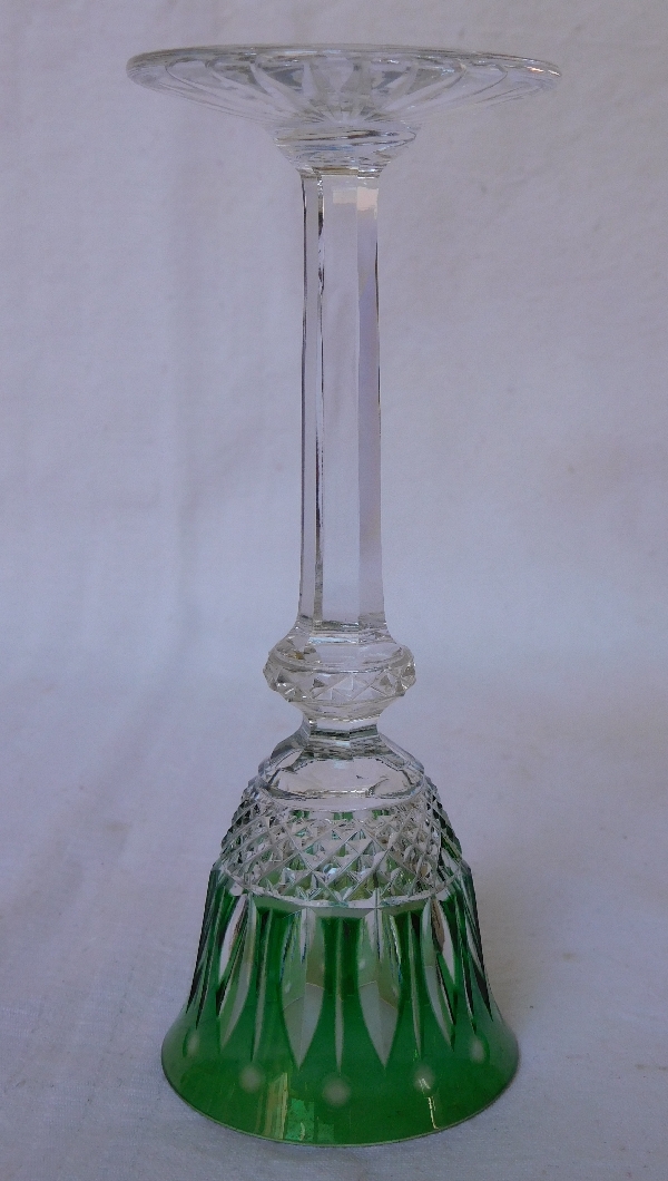 St Louis crystal liquor glass, Tommy pattern; green overlay crystal - 13.4cm