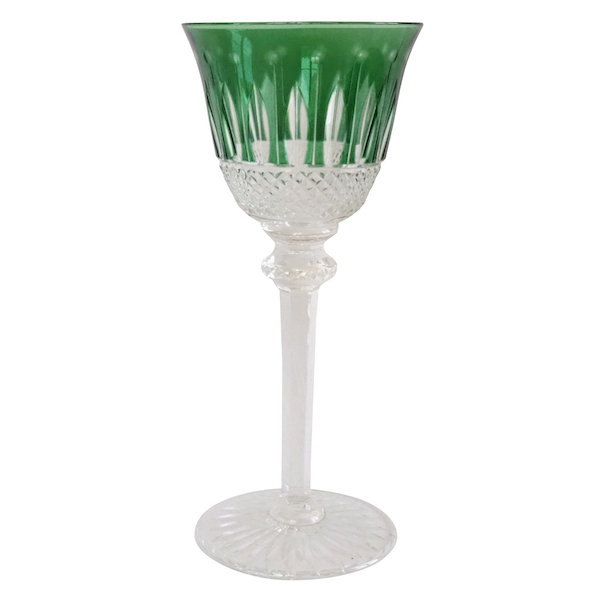 Verre à vin du Rhin / roemer en cristal de St Louis, modèle Tommy overlay vert - signé - 19,8cm