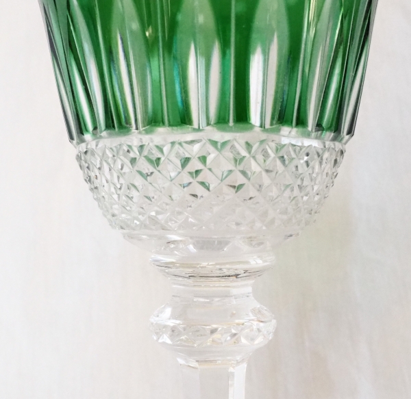 St Louis crystal hock glass, Tommy pattern, green overlay crystal - signed - 19.8cm