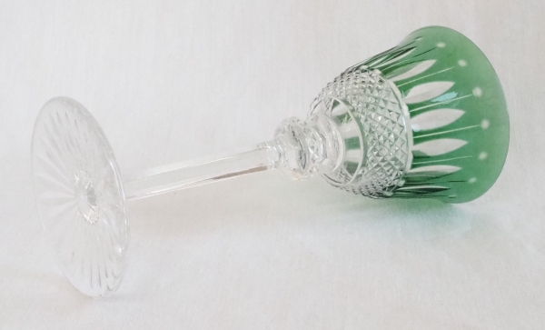 St Louis crystal hock glass, Tommy pattern, green overlay crystal - signed - 19.8cm