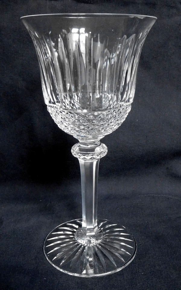 St Louis crystal water glass, Tommy pattern - signed - 18,1cm