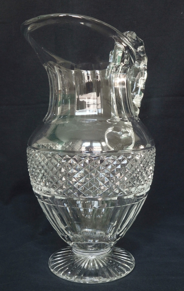 St. Louis crystal water pitcher, Trianon pattern, France, signed