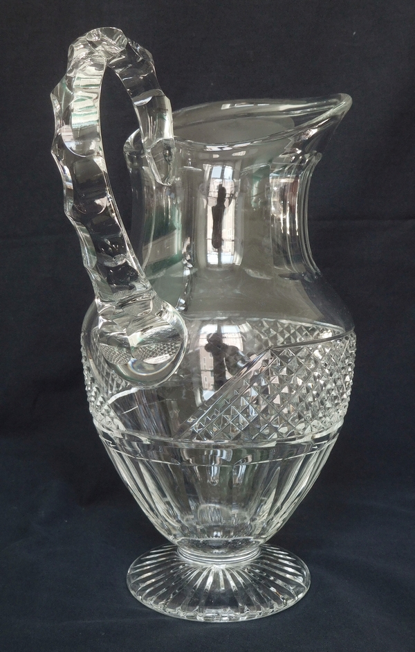 St. Louis crystal water pitcher, Trianon pattern, France, signed