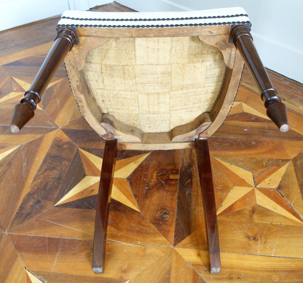 Set of 10 Directoire mahogany dining chairs, horsehair covers, model by Jacob - late 18th century