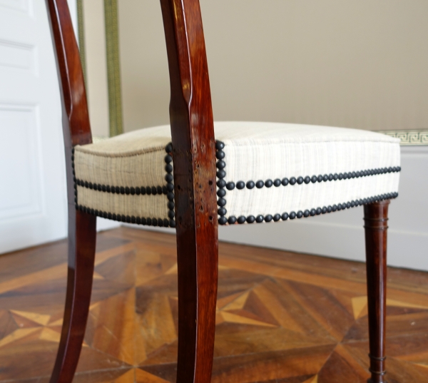 Set of 10 Directoire mahogany dining chairs, horsehair covers, model by Jacob - late 18th century
