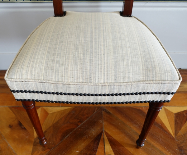 Set of 10 Directoire mahogany dining chairs, horsehair covers, model by Jacob - late 18th century
