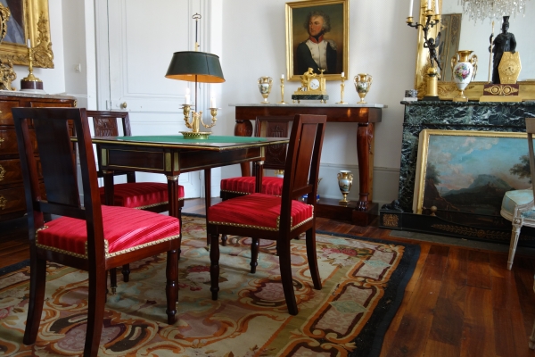 Set of 4 Empire mahogany chairs stamped Quenne, 19th century