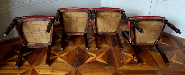 Set of 4 Empire mahogany chairs stamped Quenne, 19th century