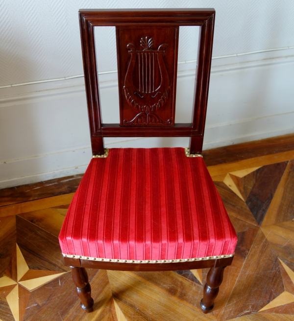 Set of 4 Empire mahogany chairs stamped Quenne, 19th century