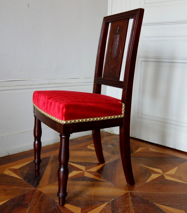 Set of 4 Empire mahogany chairs stamped Quenne, 19th century