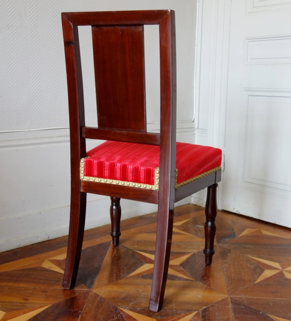 Set of 4 Empire mahogany chairs stamped Quenne, 19th century