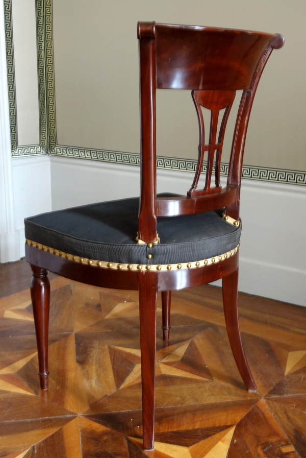 Demay : set of 4 mahogany chairs covered with horsehair - 18th century - stamped