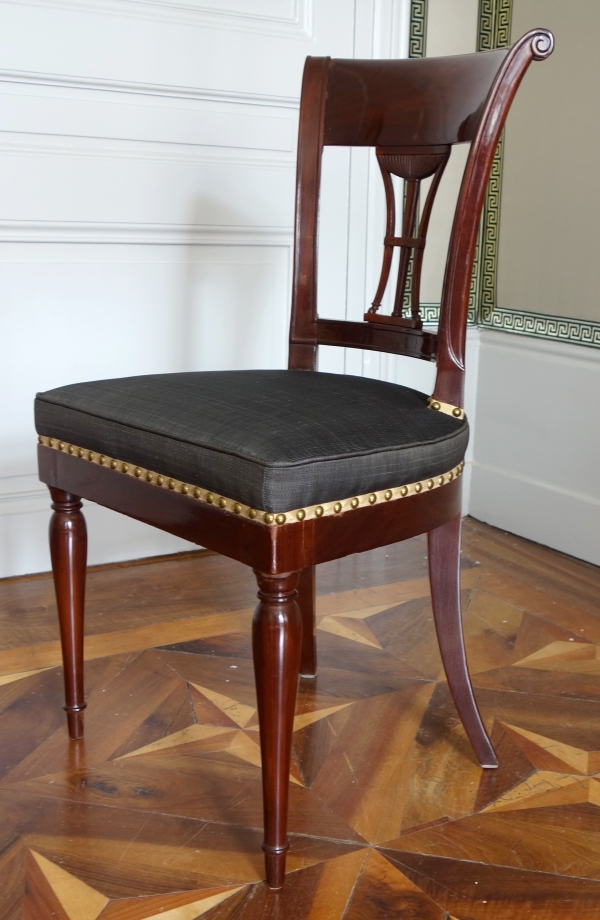 Demay : set of 4 mahogany chairs covered with horsehair - 18th century - stamped