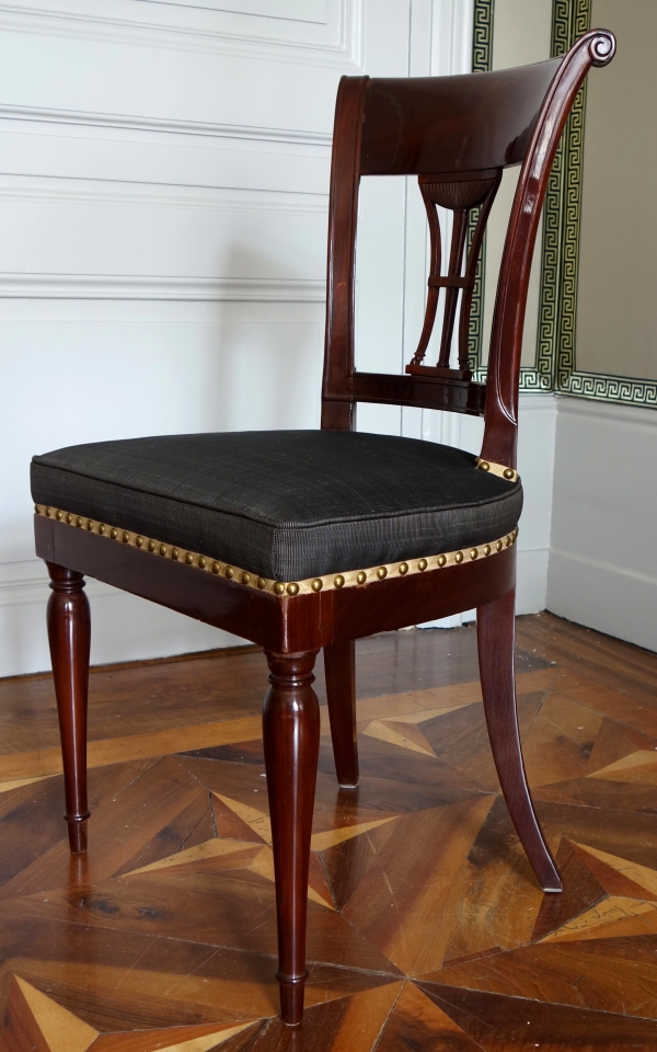 Demay : set of 4 mahogany chairs covered with horsehair - 18th century - stamped