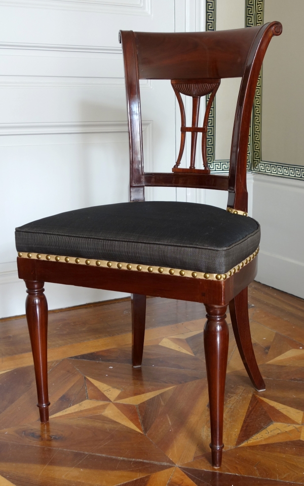 Demay : set of 4 mahogany chairs covered with horsehair - 18th century - stamped