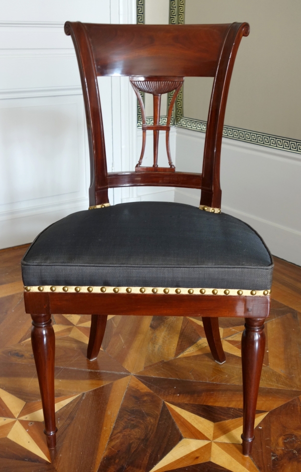 Demay : set of 4 mahogany chairs covered with horsehair - 18th century - stamped