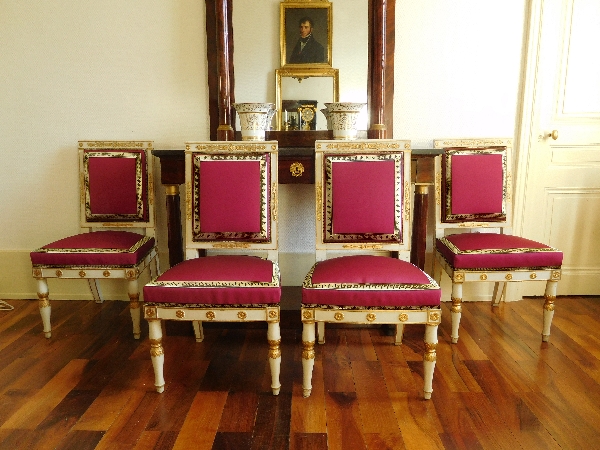 Marcion : set of 4 Empire chairs, lacquered and gilt wood - stamped