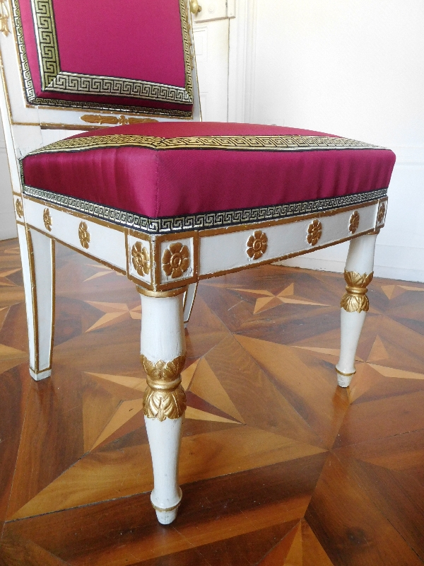 Marcion : set of 4 Empire chairs, lacquered and gilt wood - stamped