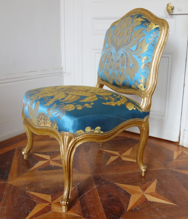 Set of 4 Louis XV gold leaf gilt wood chairs stamped Meunier, 18th century