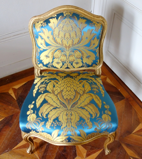 Set of 4 Louis XV gold leaf gilt wood chairs stamped Meunier, 18th century