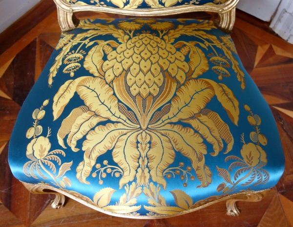 Suite de 4 chaises d'époque Louis XV en bois doré estampillées de Meunier - façon Palais de l'Elysée