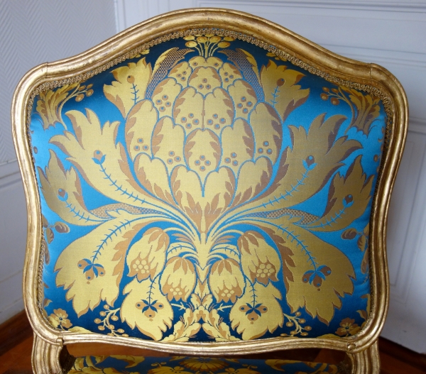 Suite de 4 chaises d'époque Louis XV en bois doré estampillées de Meunier - façon Palais de l'Elysée