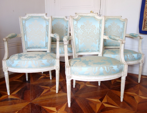 Set of 4 Louis XVI lacquered cabriolet armchairs stamped Claude Lerat - 18th century