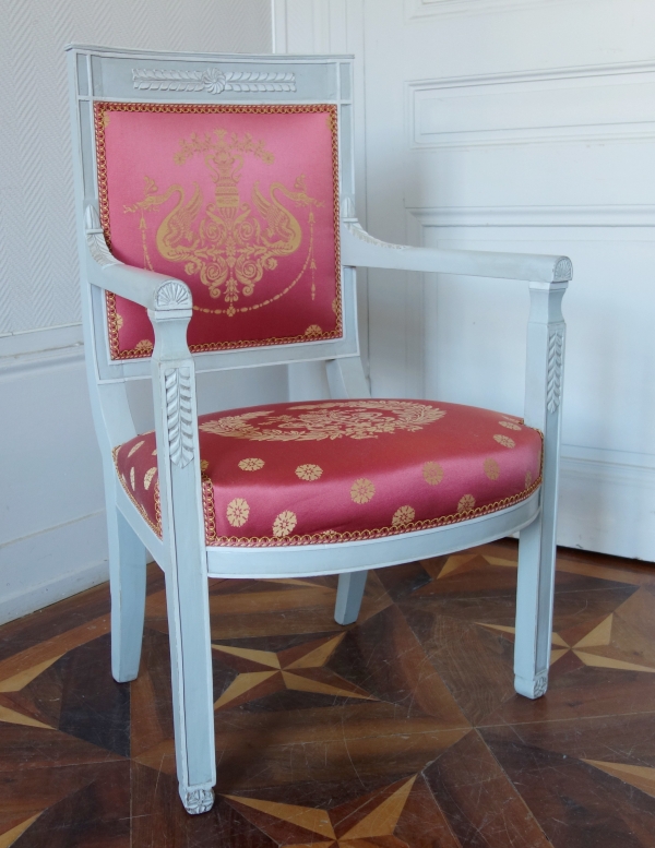 Set of 4 Empire lacquered seats, early 19th century circa 1800, Tassinari & Chatel silk fabric