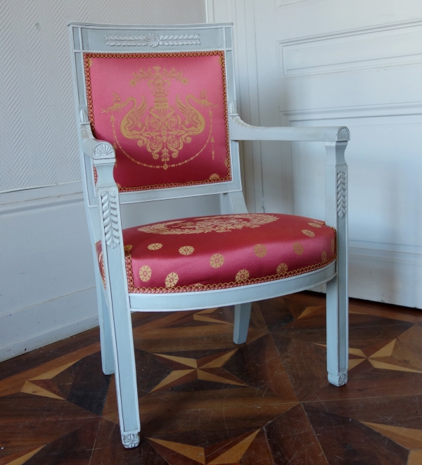 Set of 4 Empire lacquered seats, early 19th century circa 1800, Tassinari & Chatel silk fabric