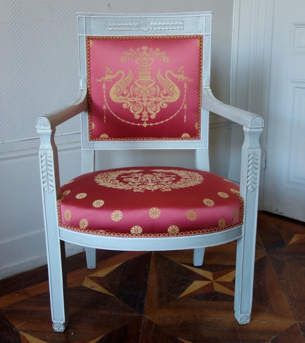 Set of 4 Empire lacquered seats, early 19th century circa 1800, Tassinari & Chatel silk fabric