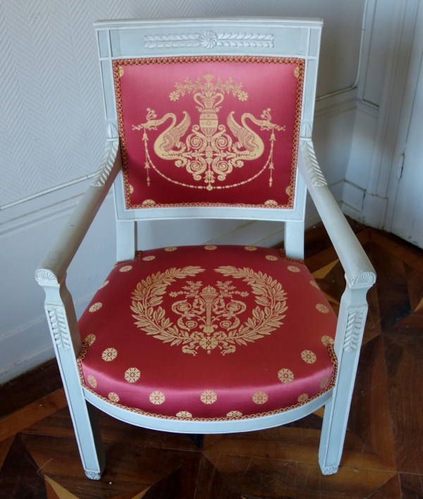 Set of 4 Empire lacquered seats, early 19th century circa 1800, Tassinari & Chatel silk fabric