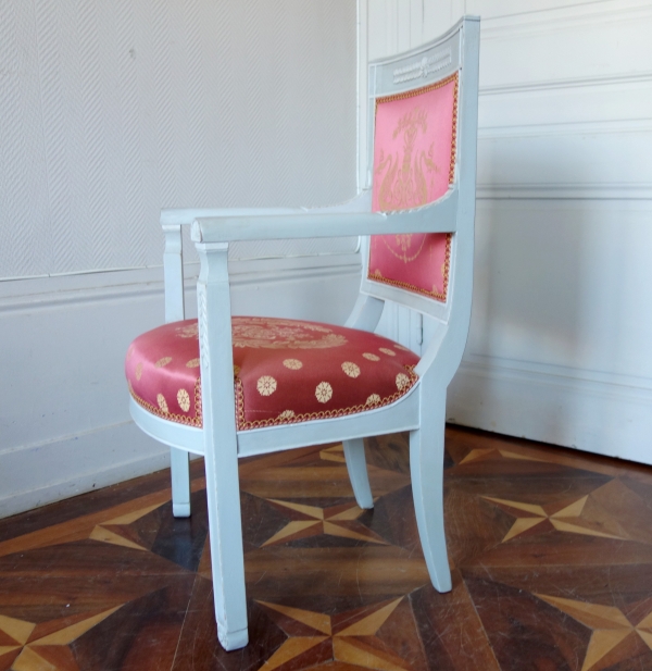 Set of 4 Empire lacquered seats, early 19th century circa 1800, Tassinari & Chatel silk fabric