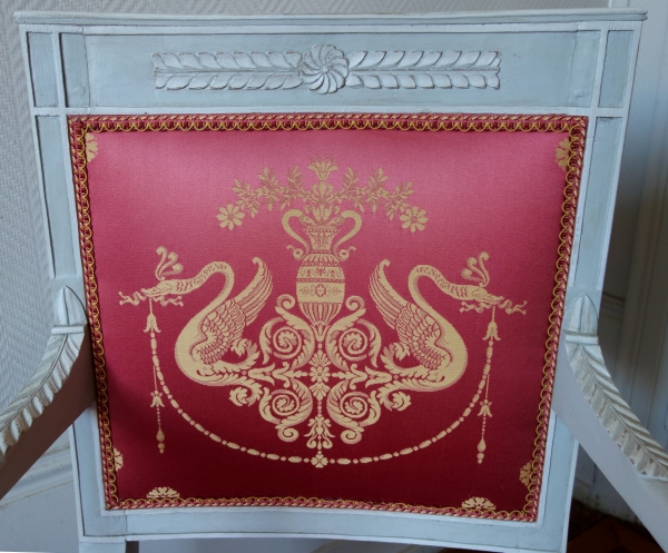 Set of 4 Empire lacquered seats, early 19th century circa 1800, Tassinari & Chatel silk fabric