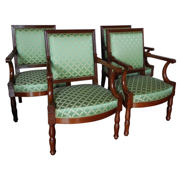 Suite de 4 fauteuils d'officier d'époque Empire en acajou, attribués à Marcion